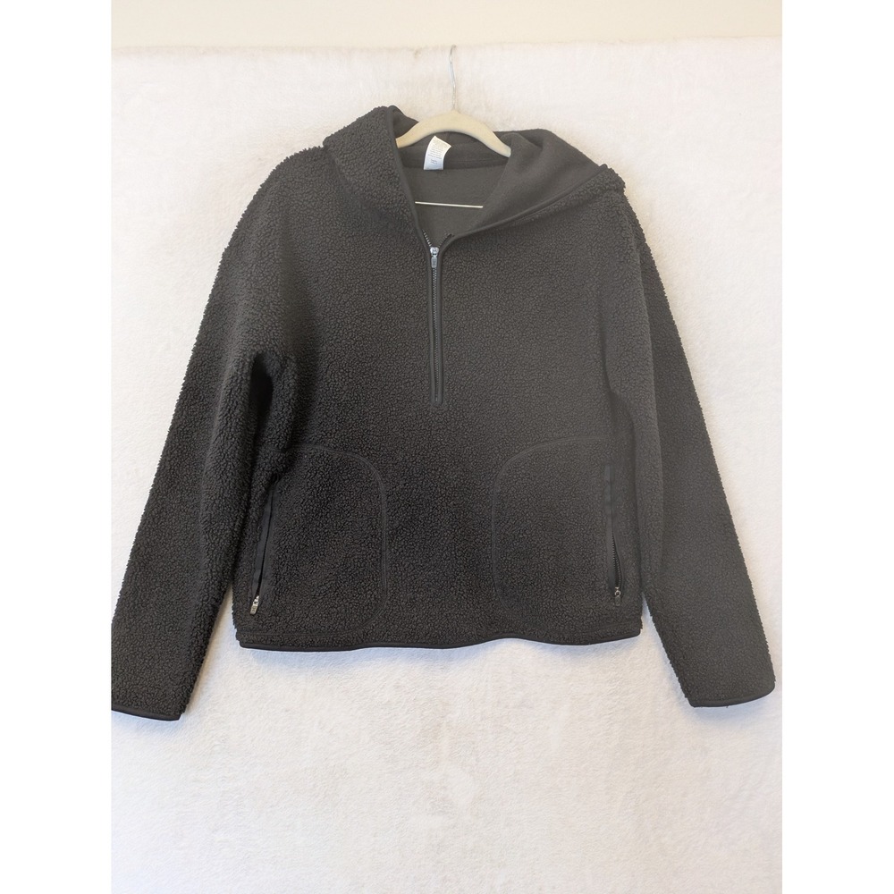 Xersion Hoodie Women's Small‎ Black Quarter Zip Sherpa Fleece Zipper Pockets